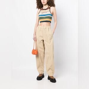 GANNI Womens Straight Leg Organic Cotton Cargo Beige Pull On Trousers L